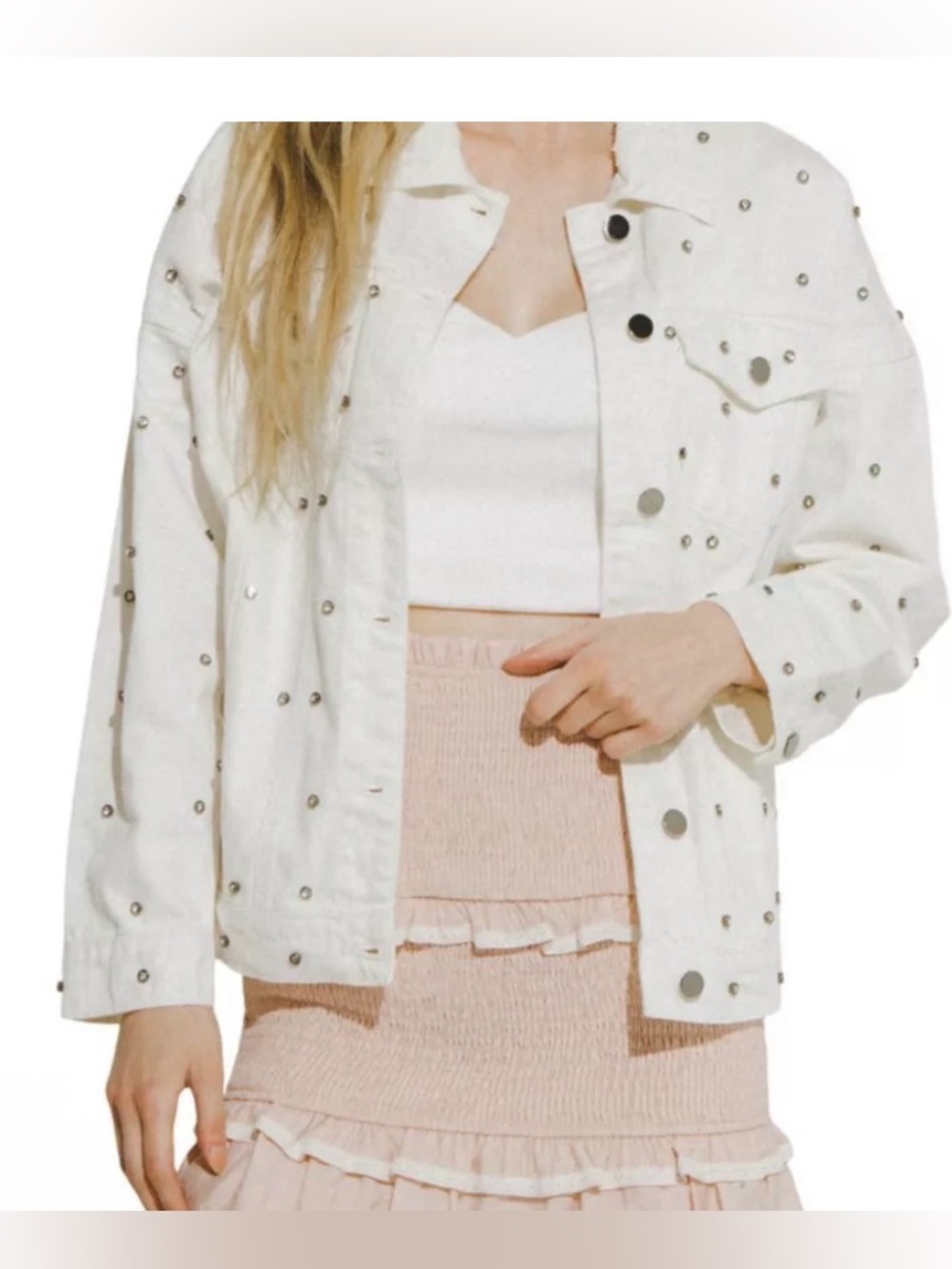 Grey Lab Studded Ivory Denim Jacket - Women XS